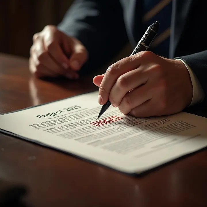 Official Project 2025 document on a desk 